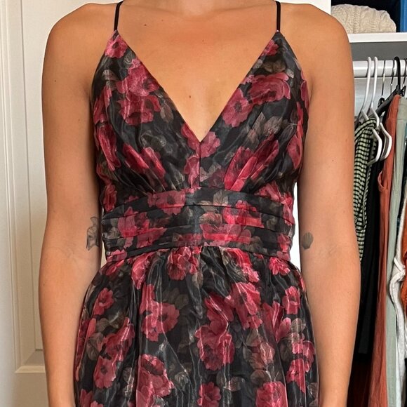 Lulus Simply Divine Black and Red Floral Print Organza Maxi Dress - Picture 2 of 4